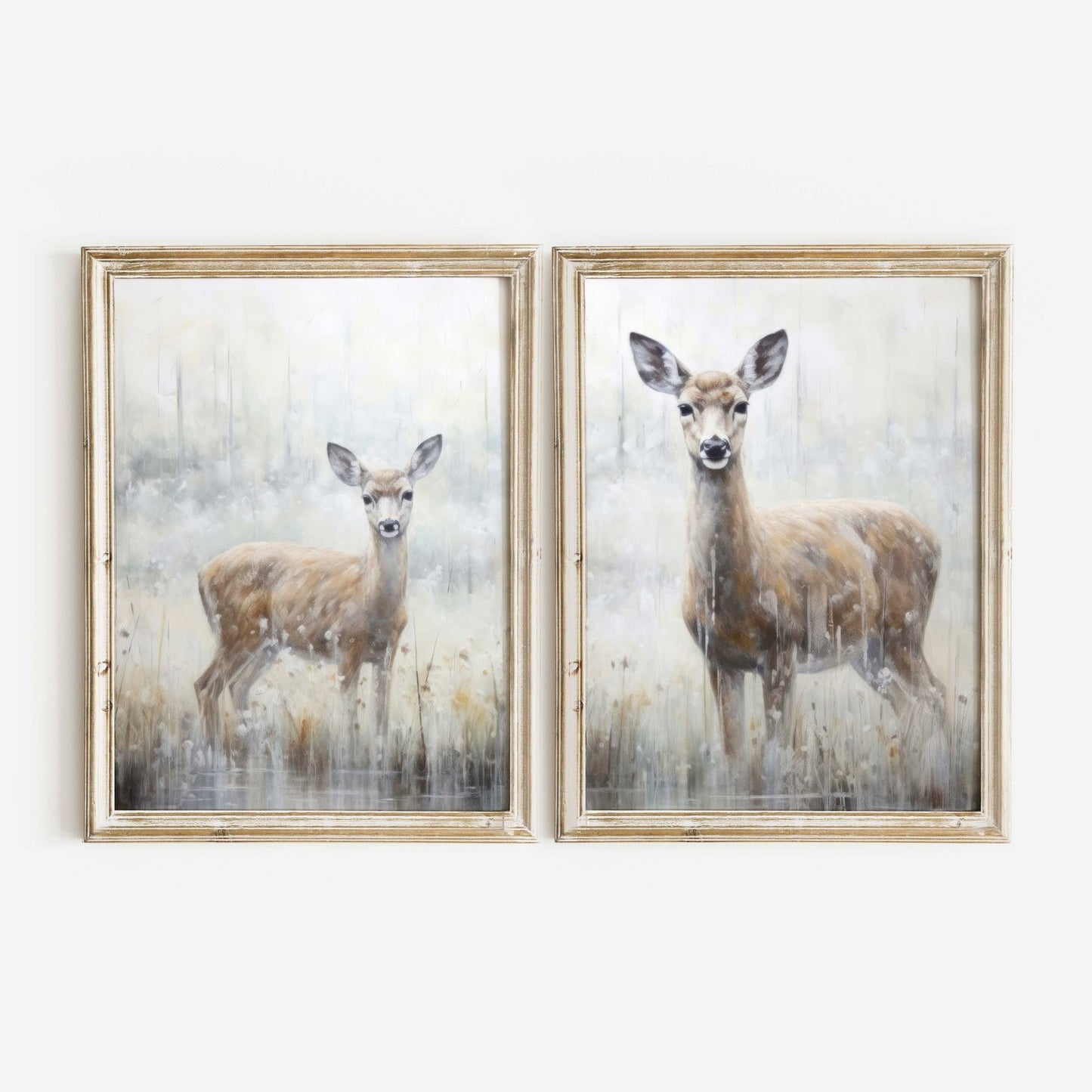 Deer Wall Art, Fawn in Field, Vintage Woodland Decor, Landscape Print - WildfieldPrints