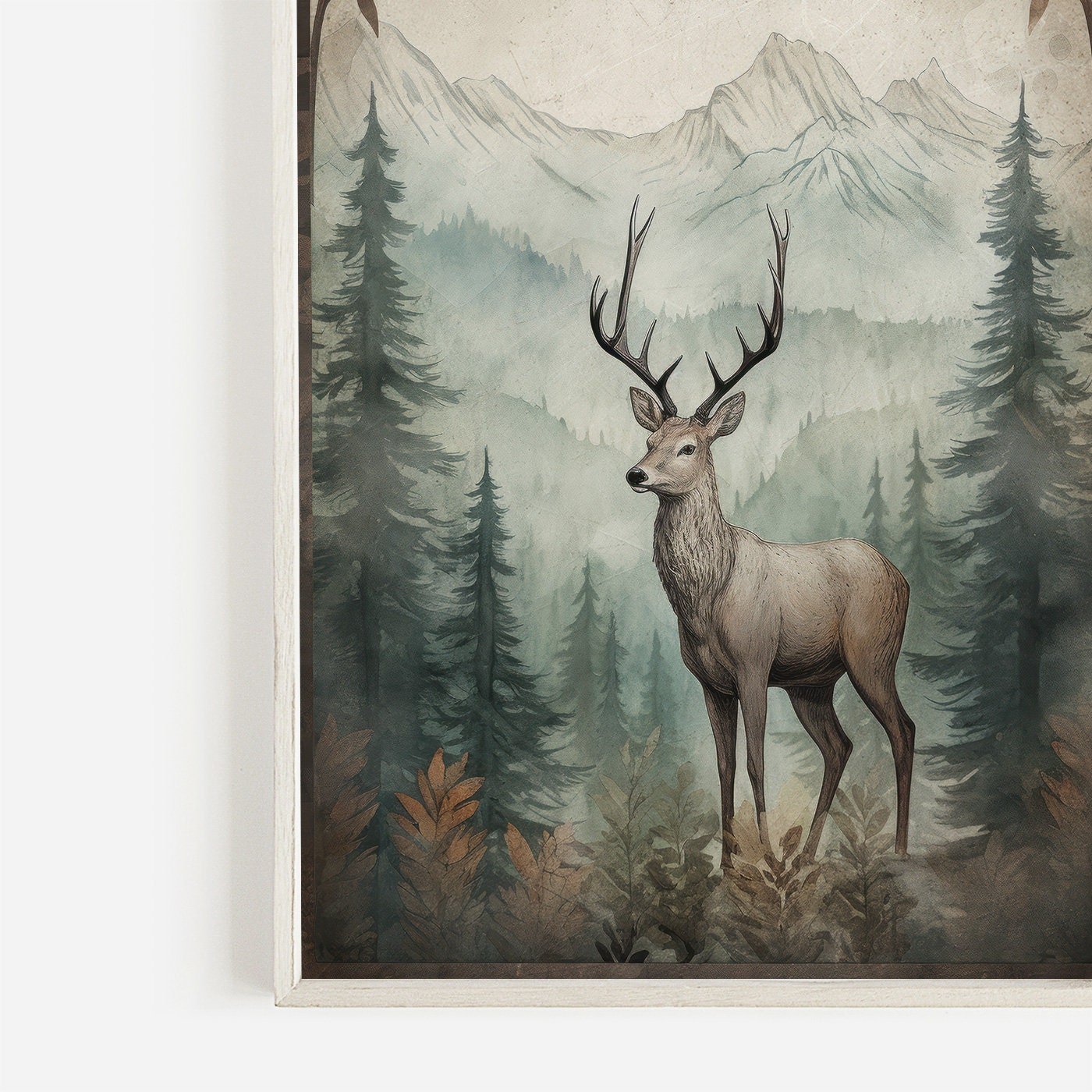 Deer Wall Art, Rustic Forest Decor, Vintage Animal Print - WildfieldPrints