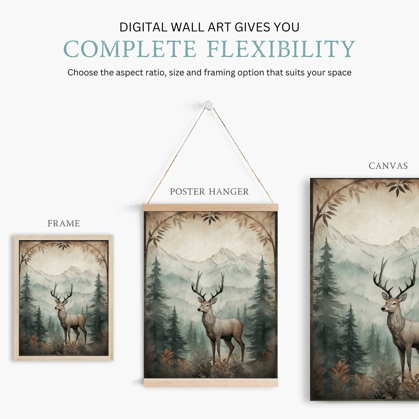 Deer Wall Art, Rustic Forest Decor, Vintage Animal Print - WildfieldPrints