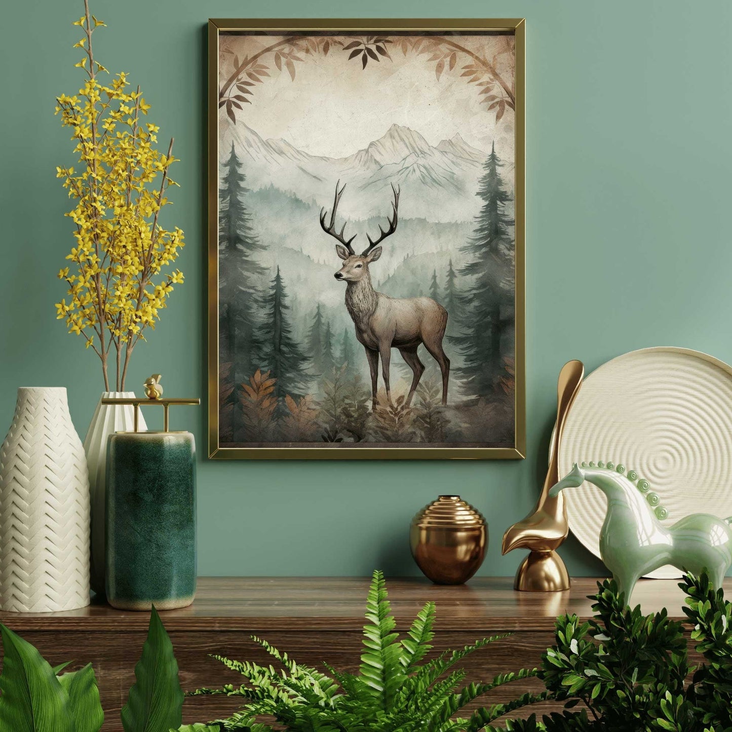 Deer Wall Art, Rustic Forest Decor, Vintage Animal Print - WildfieldPrints