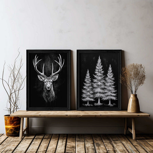 Deer Wall Art, Vintage Animal Decor, Modern Farmhouse Style - WildfieldPrints
