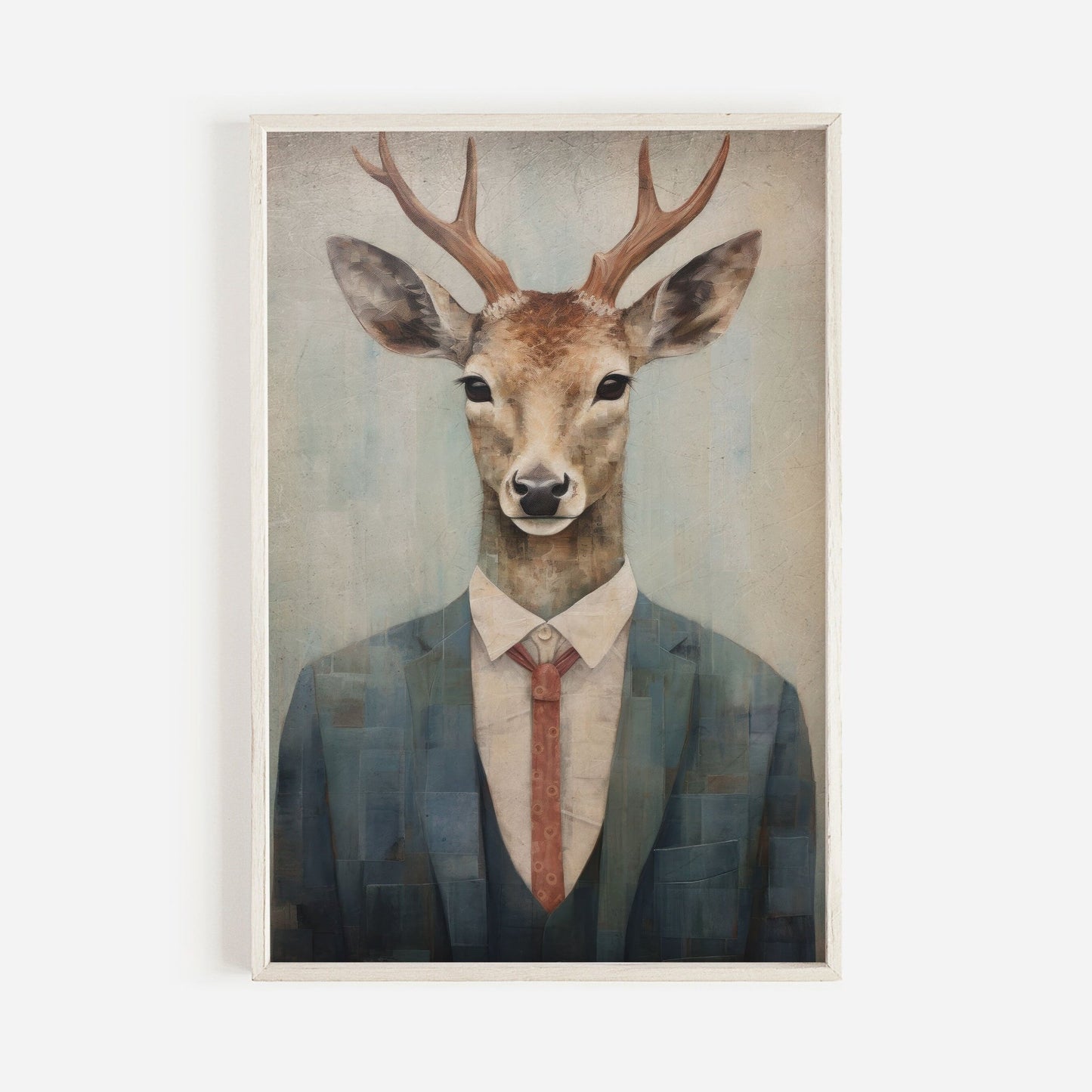 Deer Wall Art, Whimsical Animal Portrait, Vintage Woodland Decor - WildfieldPrints