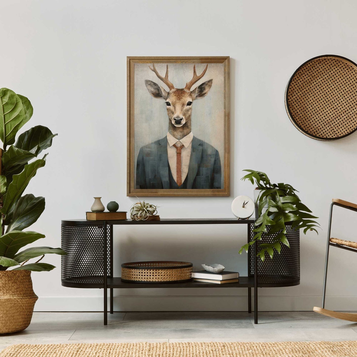 Deer Wall Art, Whimsical Animal Portrait, Vintage Woodland Decor - WildfieldPrints