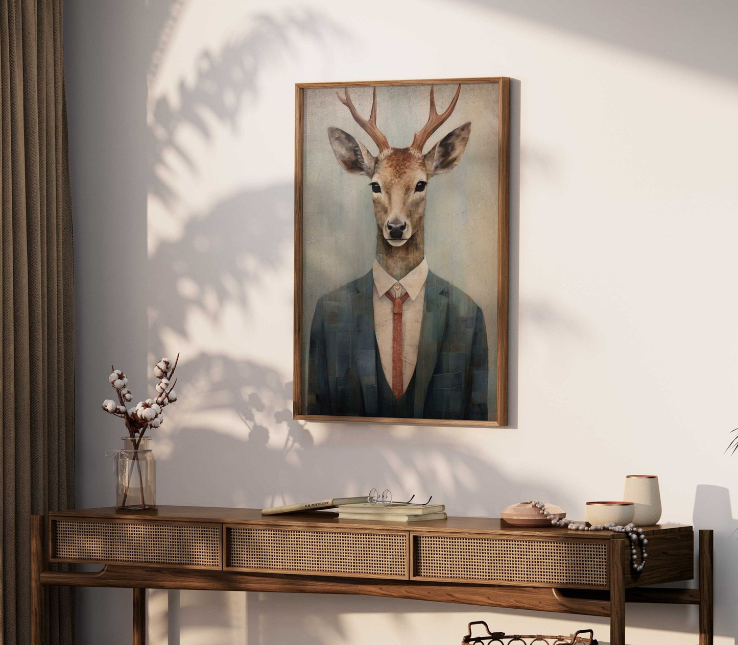 Deer Wall Art, Whimsical Animal Portrait, Vintage Woodland Decor - WildfieldPrints