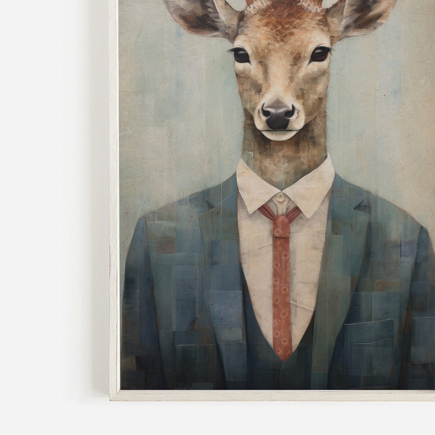 Deer Wall Art, Whimsical Animal Portrait, Vintage Woodland Decor - WildfieldPrints