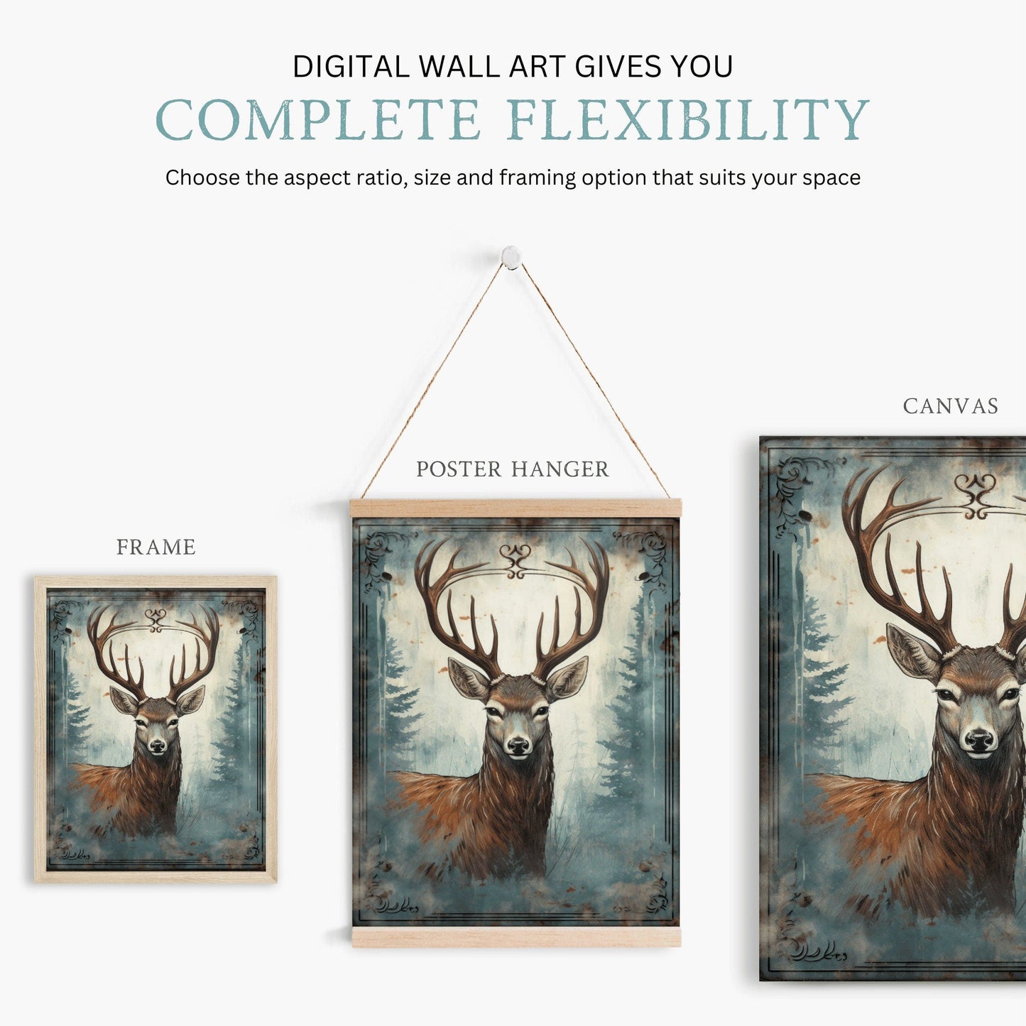 Deer Wall Decor, Forest Animal Art, Rustic Nature Design - WildfieldPrints