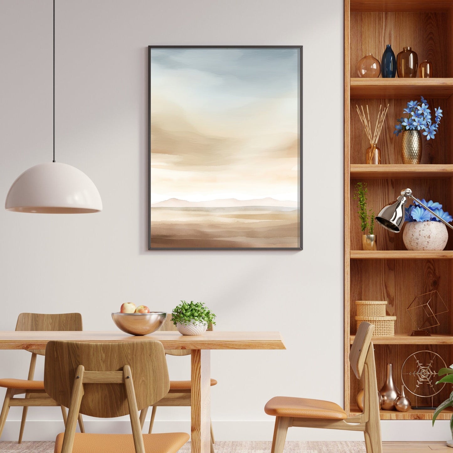 Desert Wall Art, Semi - Abstract Watercolor Print, Blue - Beige - Brown Tones - WildfieldPrints