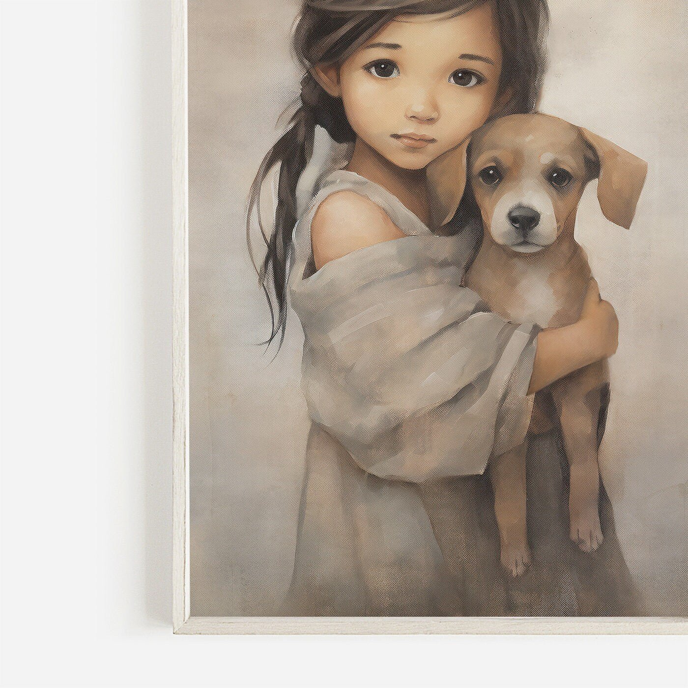 Dog and Girl Wall Art, Nursery Decor for Kids, Vintage Dog Painting - WildfieldPrints