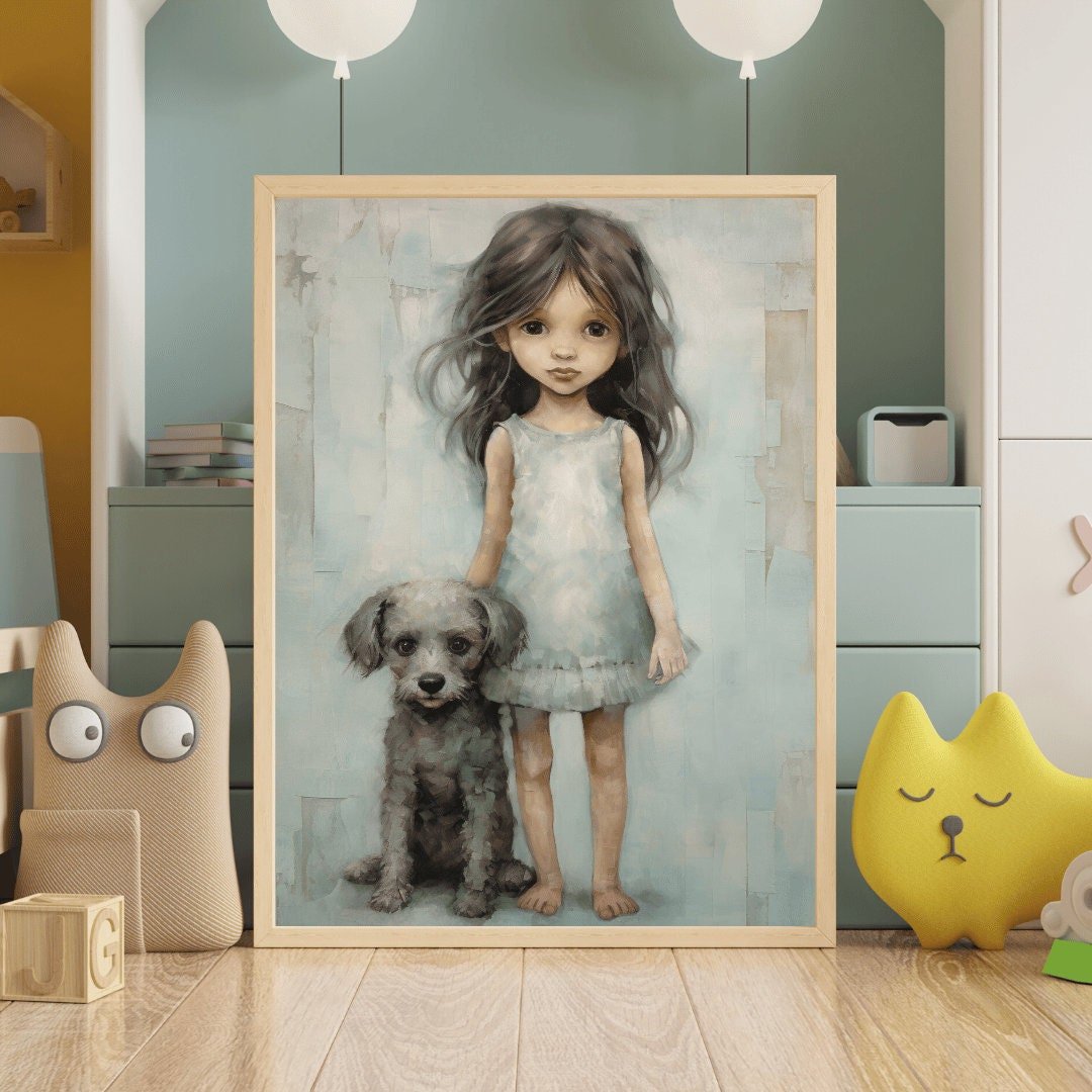 Dog Nursery Art, Cute Puppy Decor, Girls Room Wall Decor - WildfieldPrints