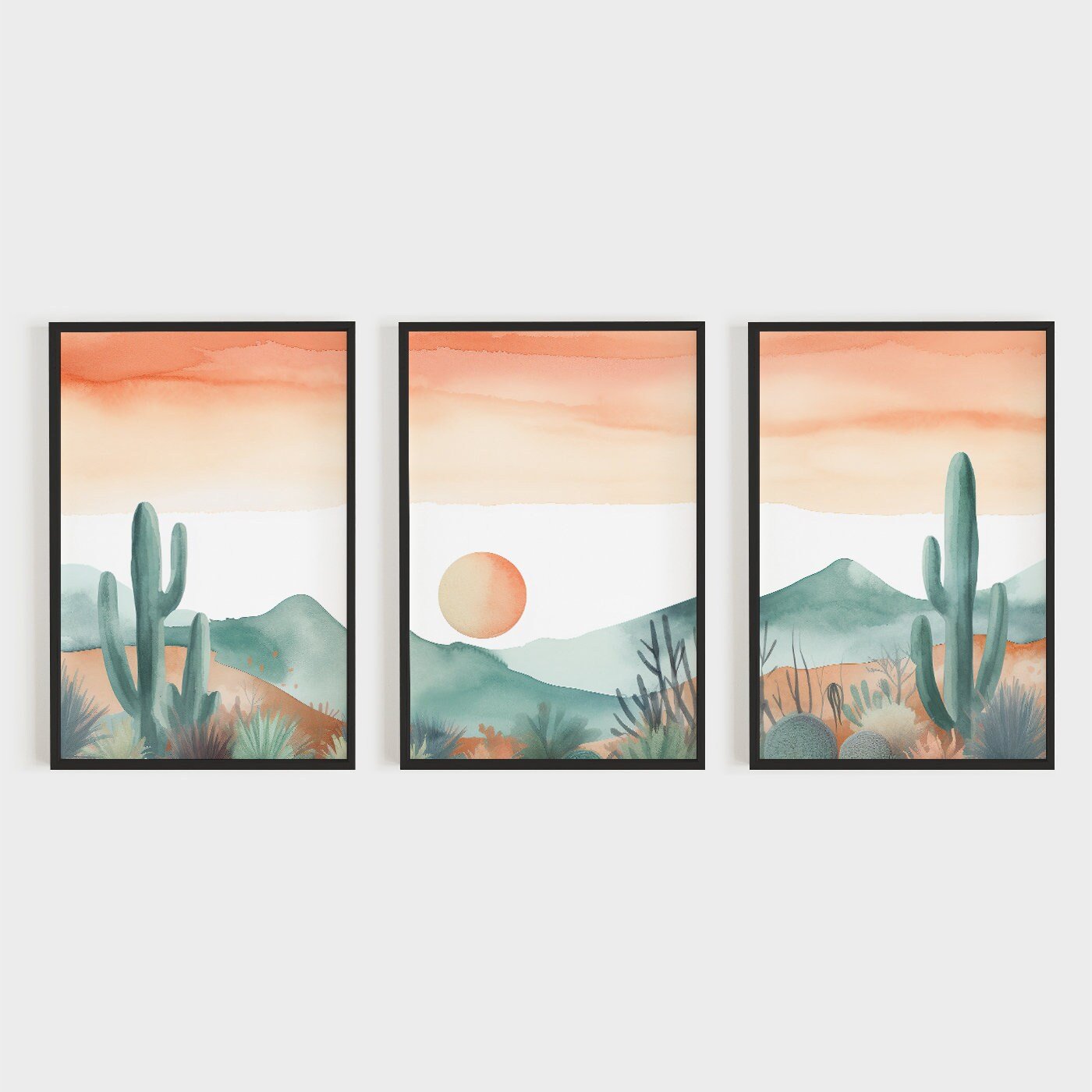 Dramatic Desert Dusk Watercolor Art, Landscape Decor Trio - WildfieldPrints
