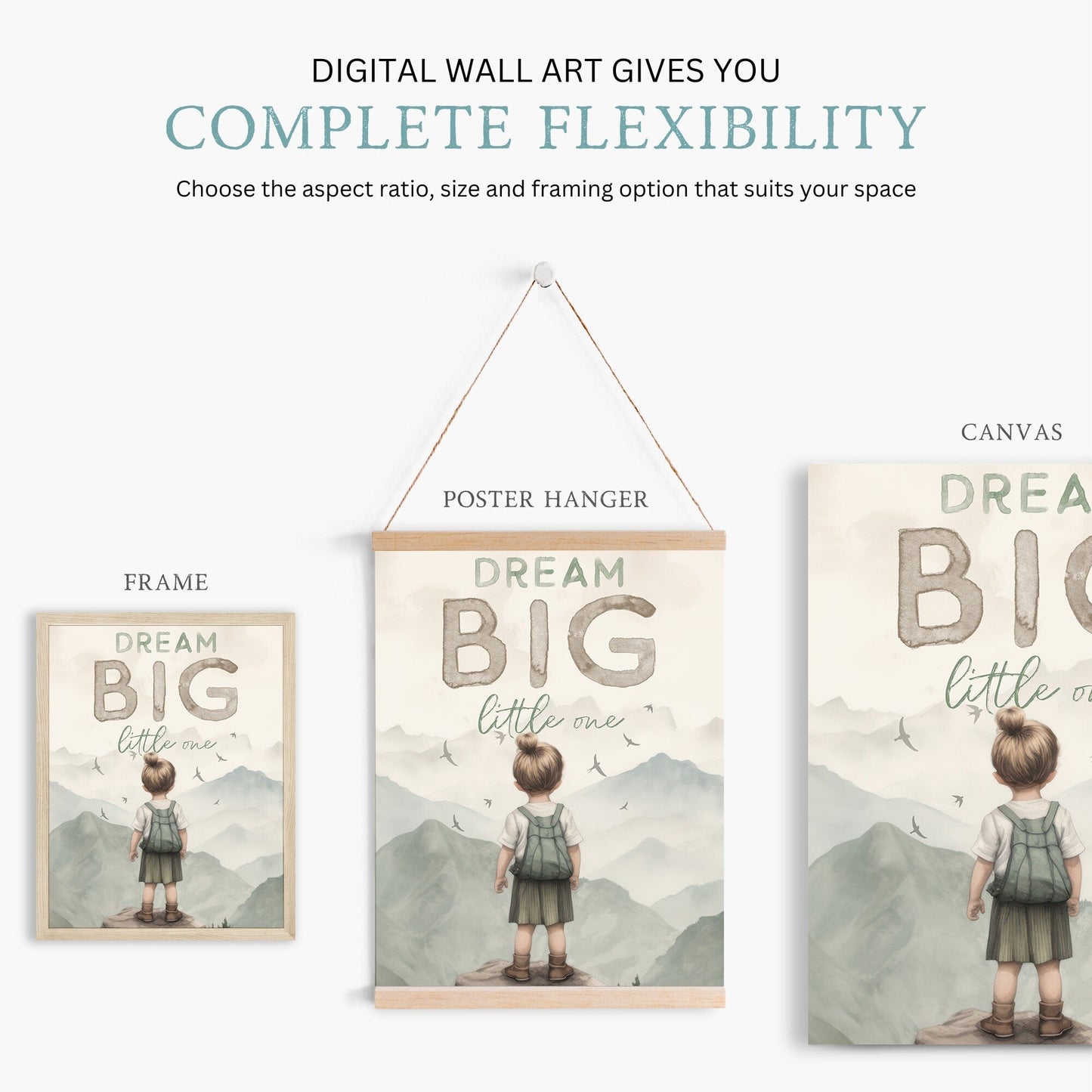 Dream Big Little One Art, Nursery Quote Wall Decor, Adventure Theme - WildfieldPrints