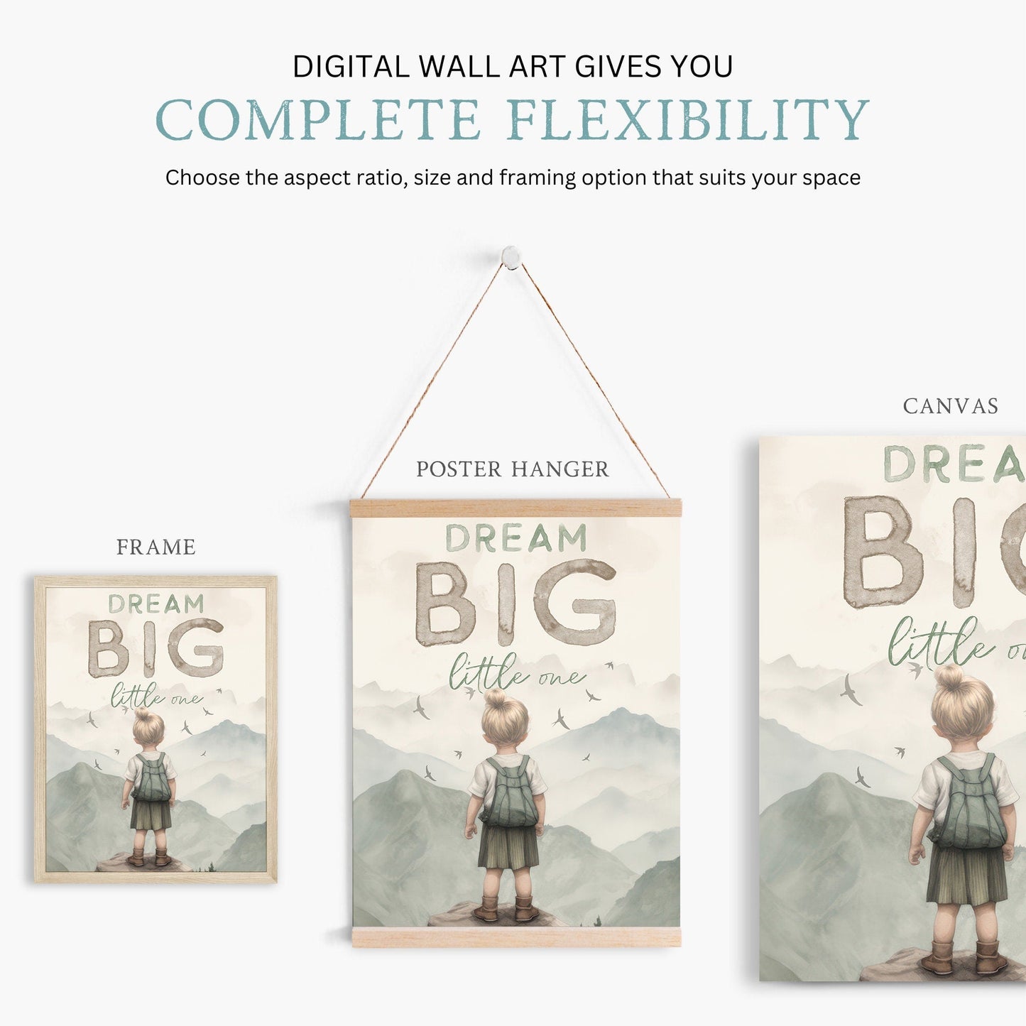 Dream Big Little One, Nursery Quote Wall Art, Adventure Decor - WildfieldPrints