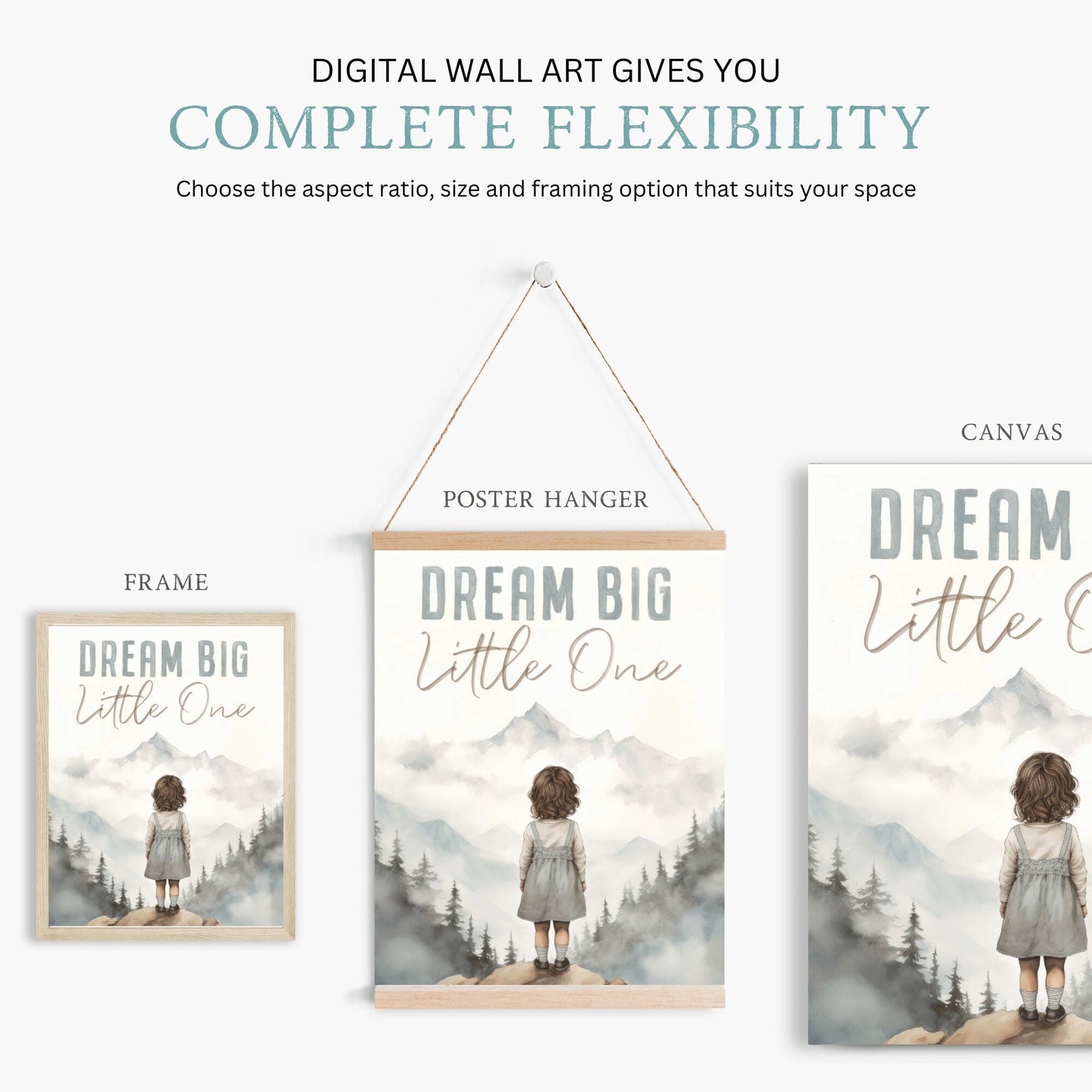 Dream Big Little One, Nursery Quote Wall Art, Girl's Adventure Decor - WildfieldPrints