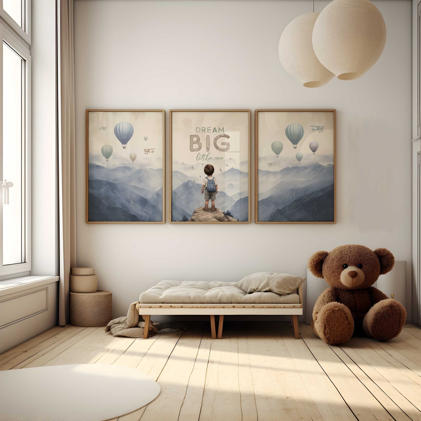 Dream Big Little One Print, Adventure Quote Boys Room Decor, Hot Air Balloon Art - WildfieldPrints