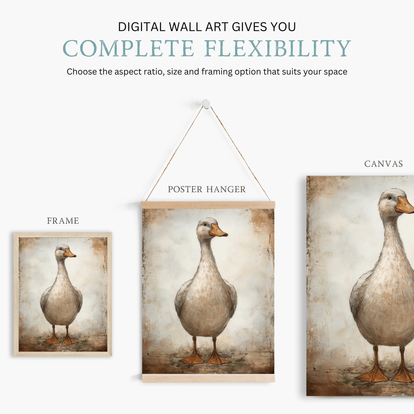 Duck Wall Art, Rustic Farmhouse Decor, Animal Print Collection - WildfieldPrints