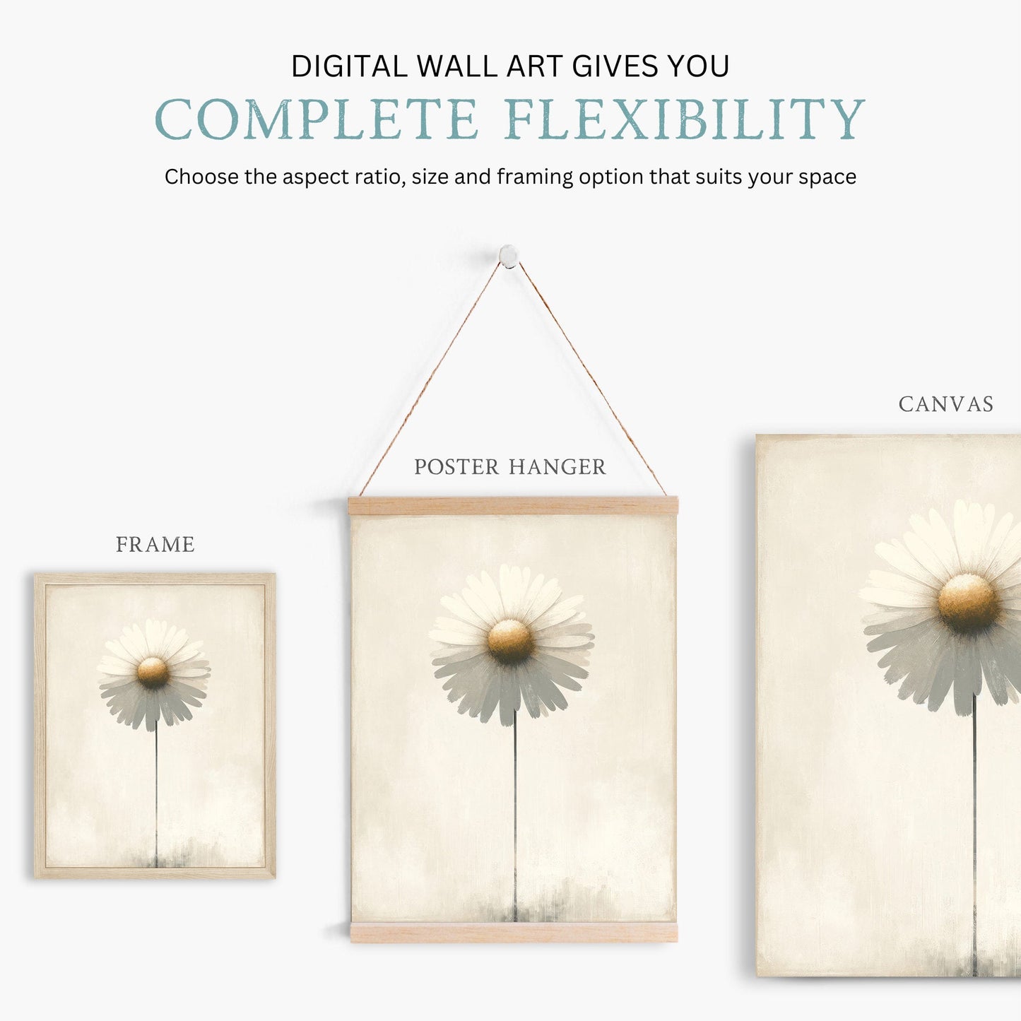 Elegant Daisy Flower Print, Minimalist Vintage Floral Wall Decor - WildfieldPrints