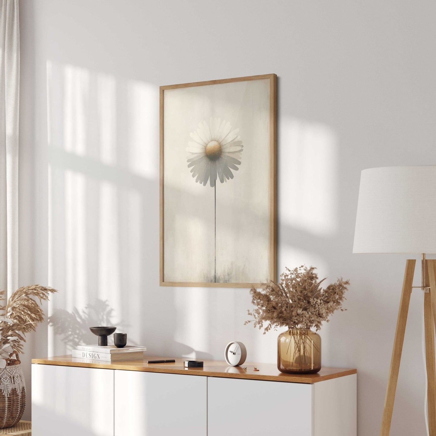 Elegant Daisy Flower Print, Minimalist Vintage Floral Wall Decor - WildfieldPrints