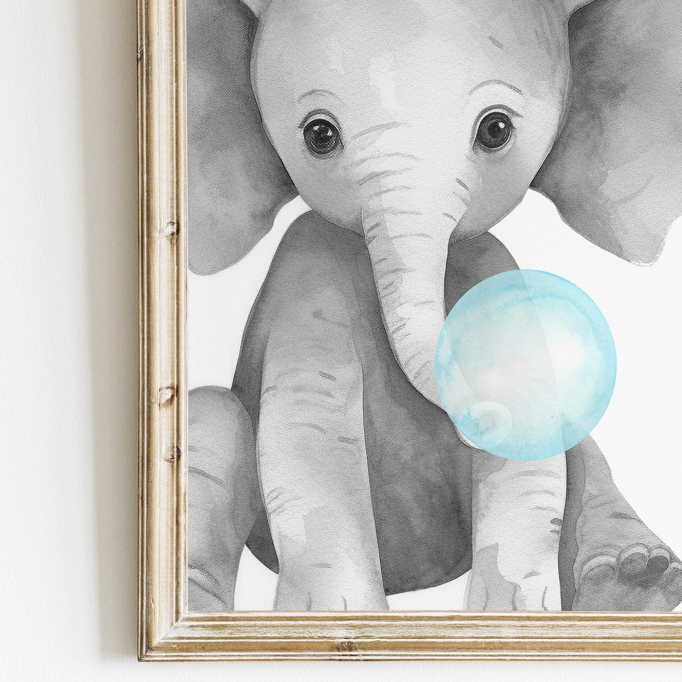 Elephant Bubblegum Print, Safari Animal Nursery Decor, Cute Animal Art - WildfieldPrints