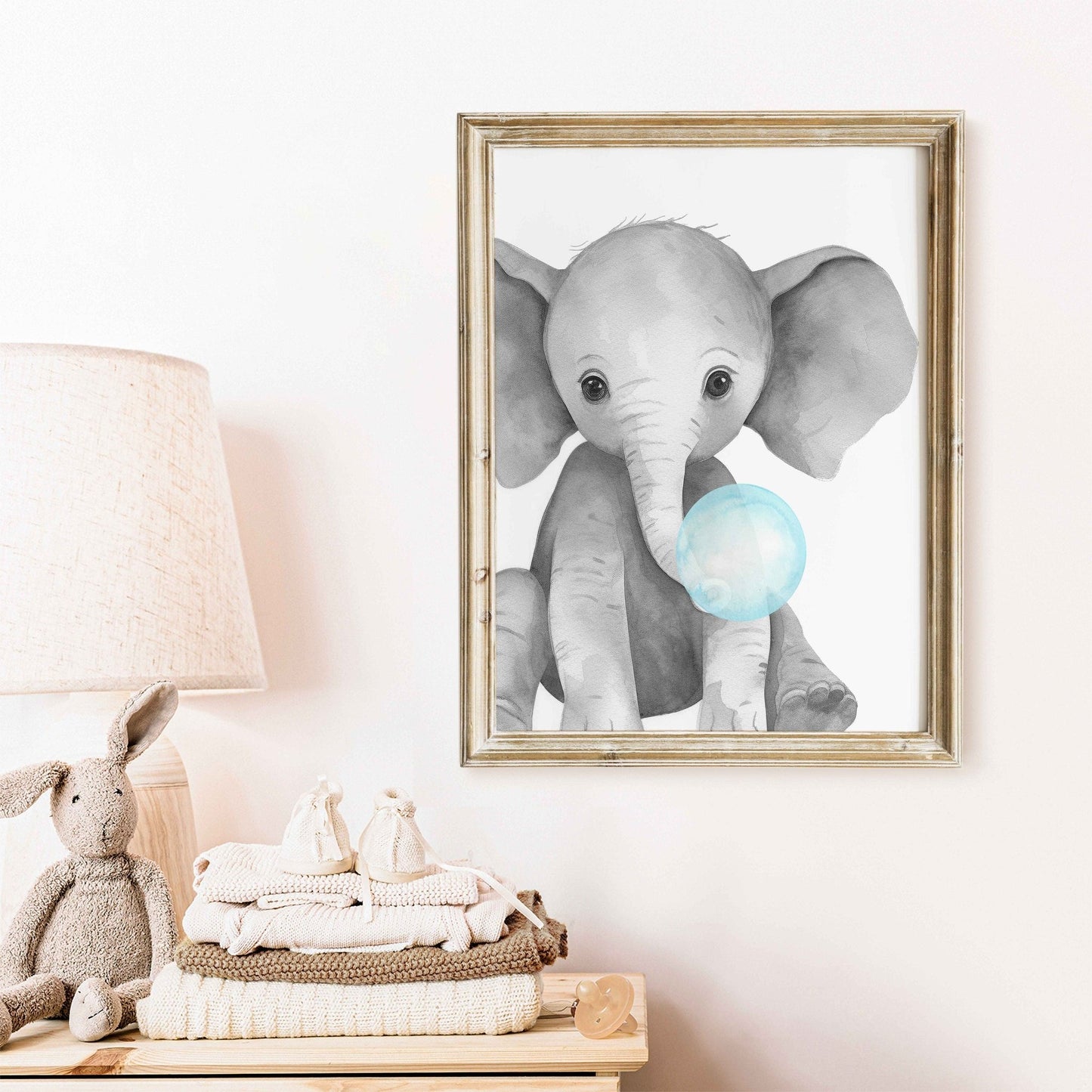 Elephant Bubblegum Print, Safari Animal Nursery Decor, Cute Animal Art - WildfieldPrints