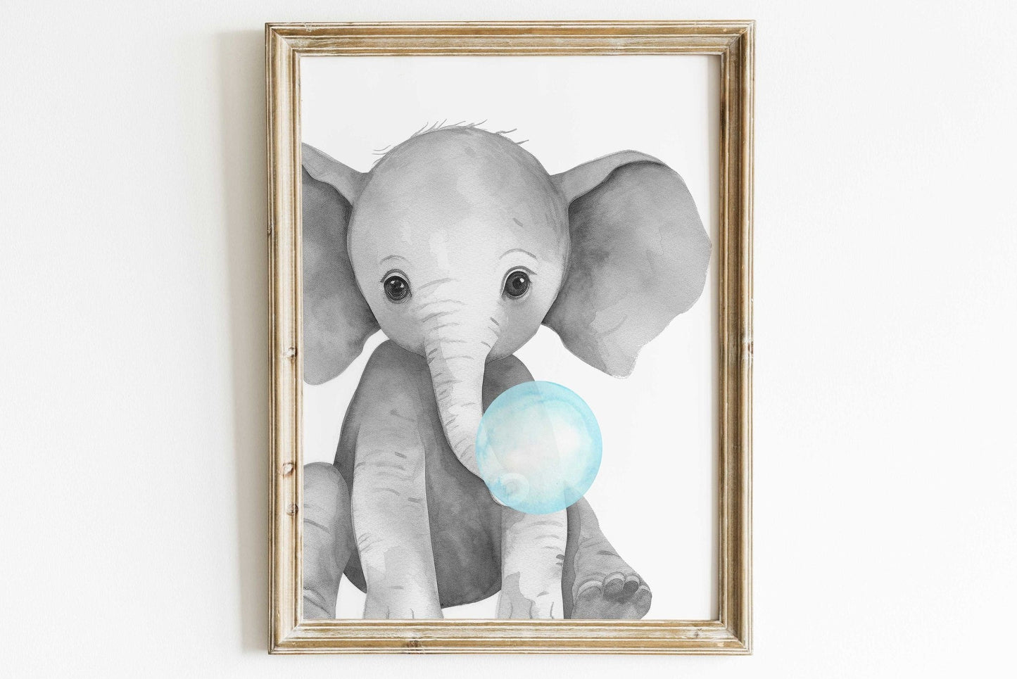 Elephant Bubblegum Print, Safari Animal Nursery Decor, Cute Animal Art - WildfieldPrints