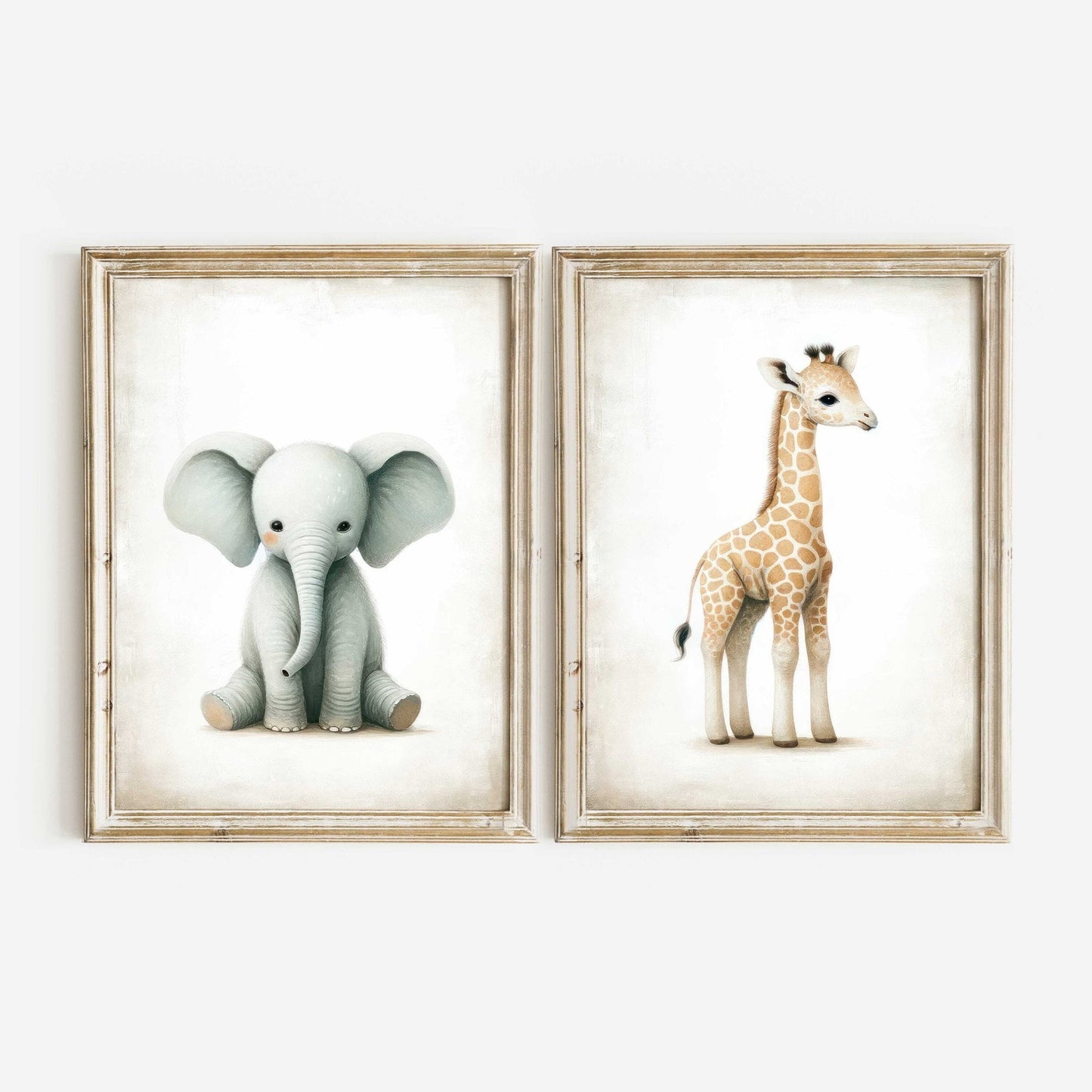 Elephant & Lion Baby Safari Prints, Vintage Nursery Animal Decor - WildfieldPrints