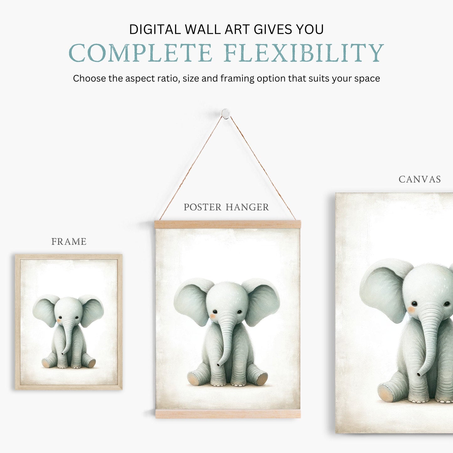 Elephant & Lion Baby Safari Prints, Vintage Nursery Animal Decor - WildfieldPrints
