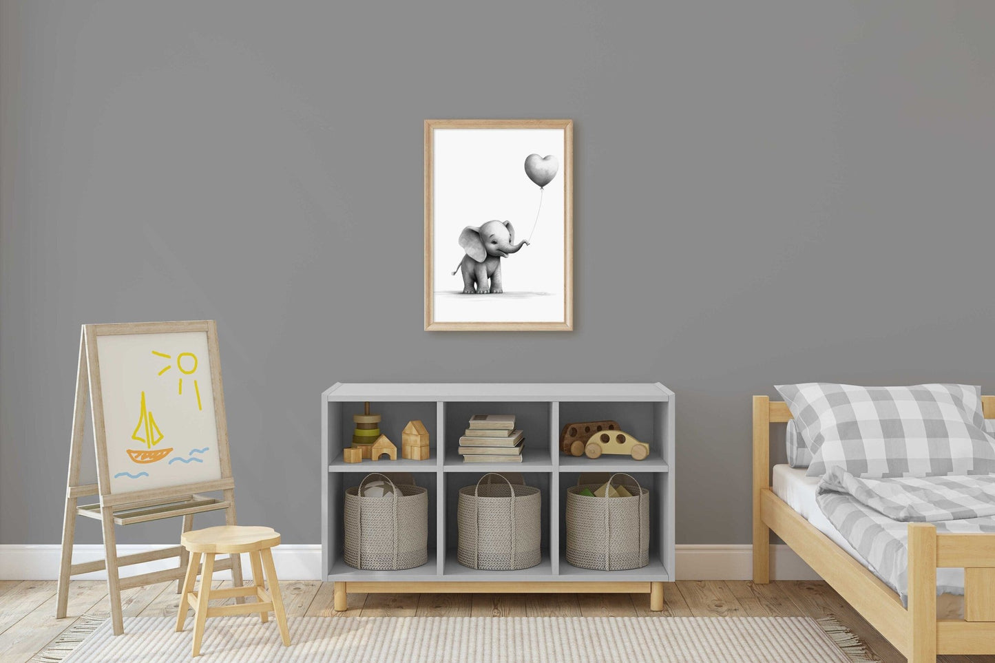 Elephant with Balloon, Safari Animal Art, Watercolor Nursery Decor - WildfieldPrints