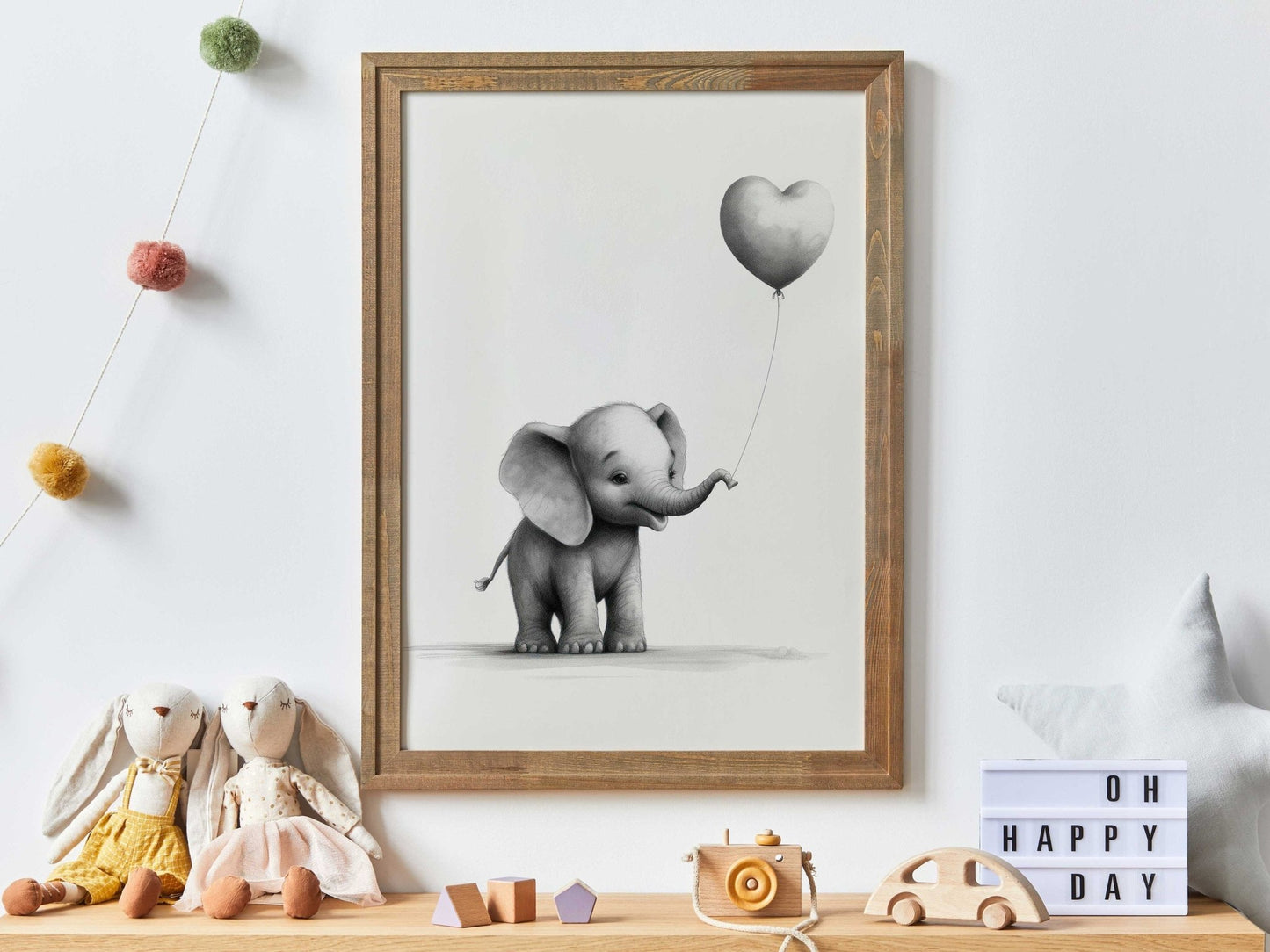 Elephant with Balloon, Safari Animal Art, Watercolor Nursery Decor - WildfieldPrints