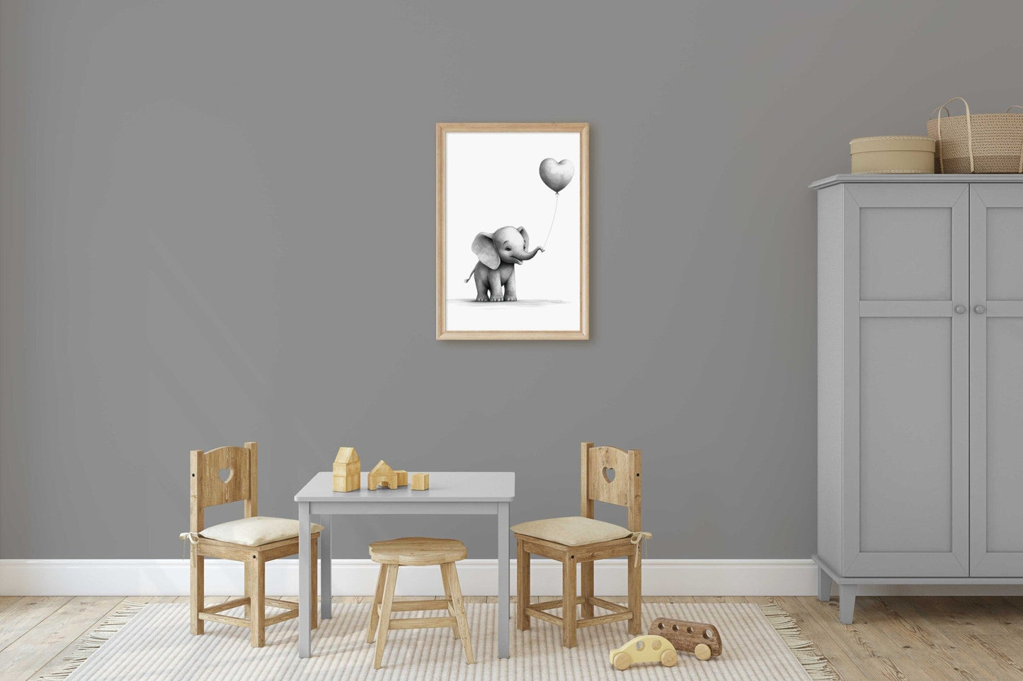 Elephant with Balloon, Safari Animal Art, Watercolor Nursery Decor - WildfieldPrints
