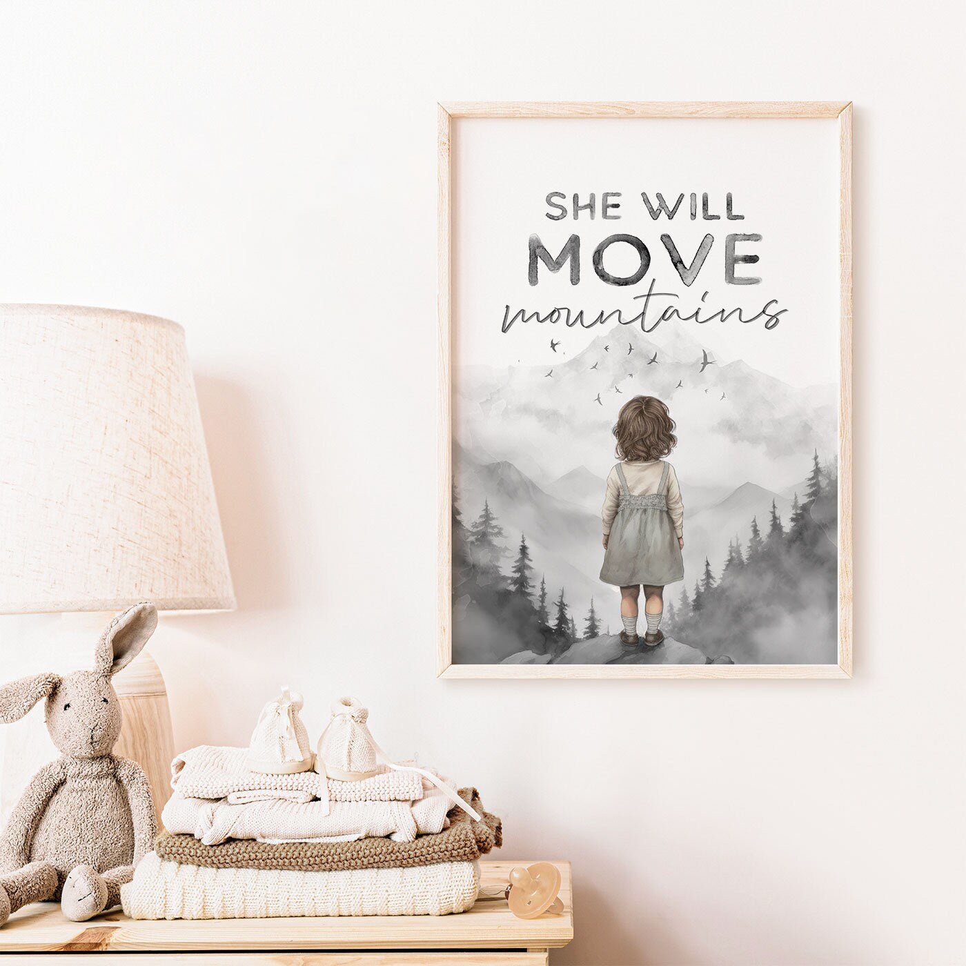 Empowering Girls Nursery Decor, She Will Move Mountains, Quote Print - WildfieldPrints