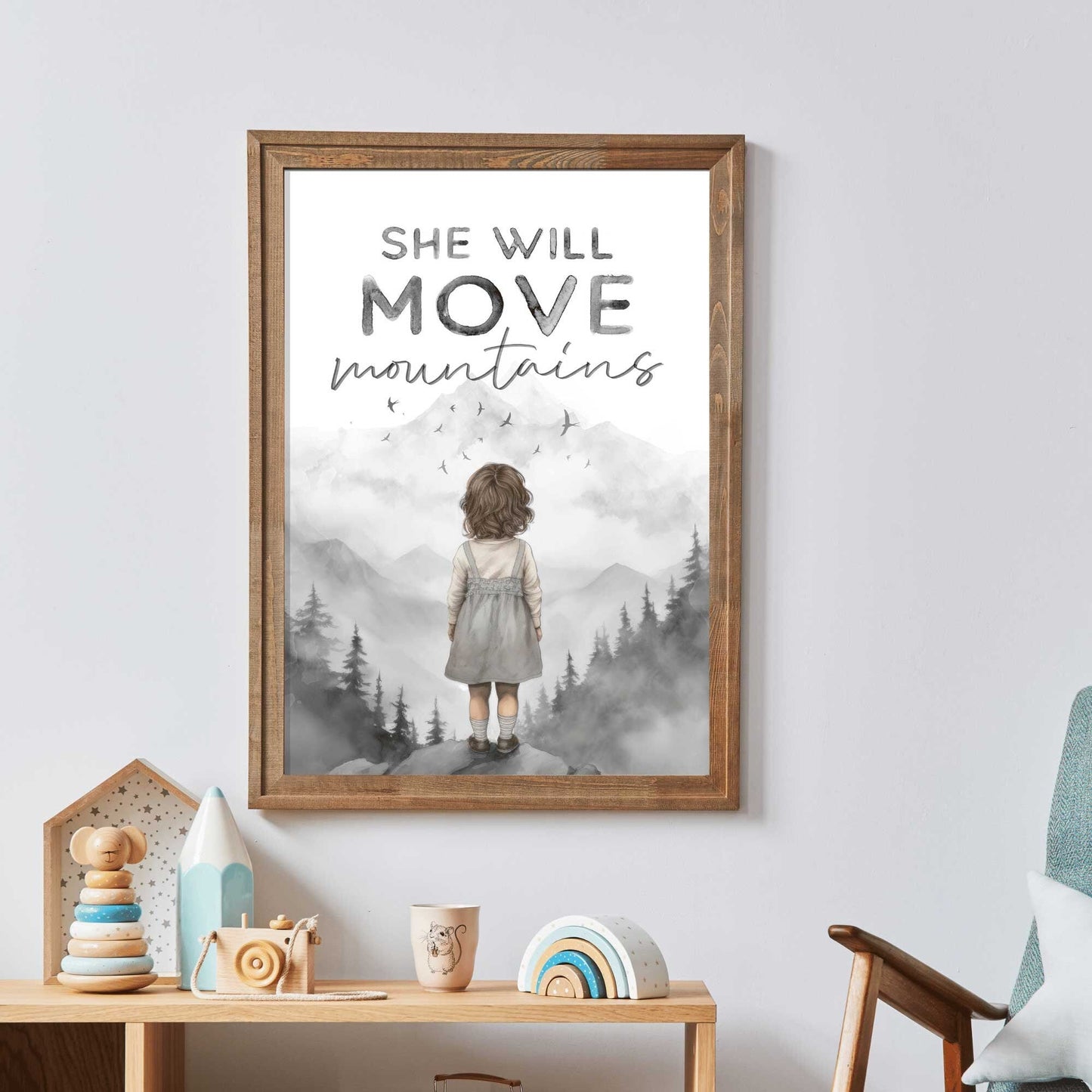 Empowering Girls Nursery Decor, She Will Move Mountains, Quote Print - WildfieldPrints