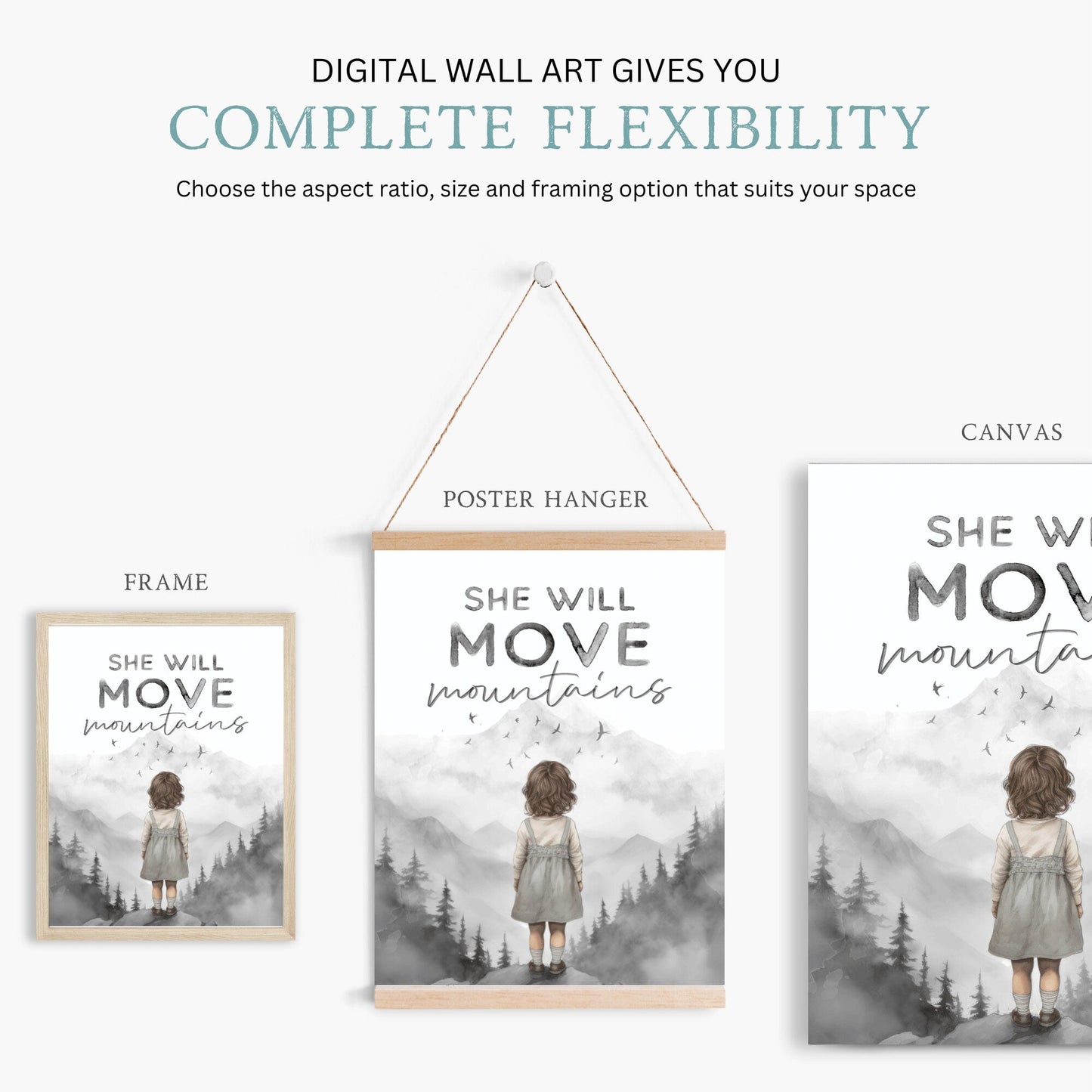 Empowering Girls Nursery Decor, She Will Move Mountains, Quote Print - WildfieldPrints