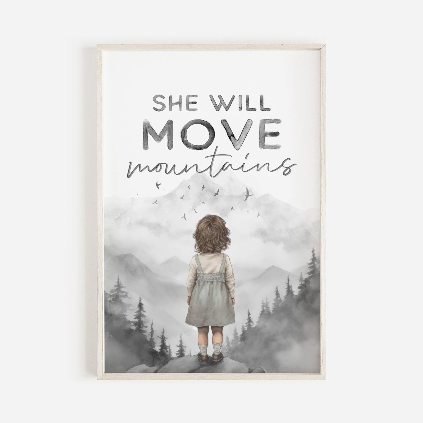 Empowering Girls Nursery Decor, She Will Move Mountains, Quote Print - WildfieldPrints