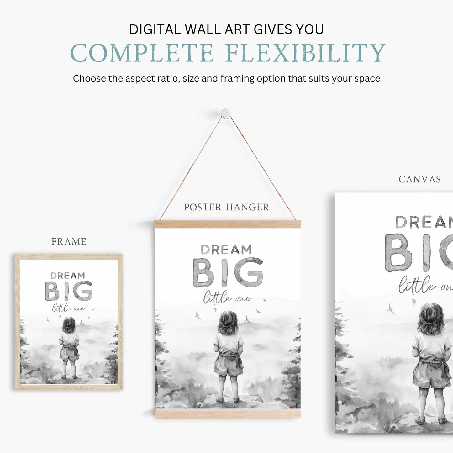 Empowering Quote Nursery Art, Dream Big Little One, Kids Room Decor - WildfieldPrints