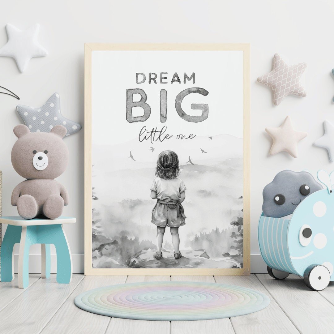 Empowering Quote Nursery Art, Dream Big Little One, Kids Room Decor - WildfieldPrints