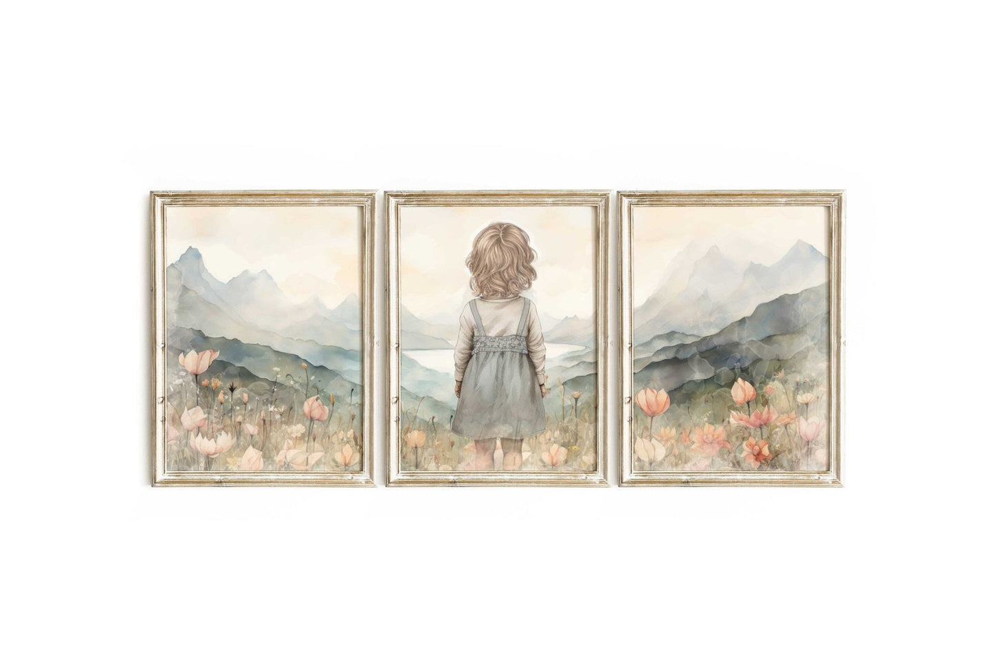 Enchanted Wildflower Triptych Art Prints, Vintage Girl Nursery Decor - WildfieldPrints