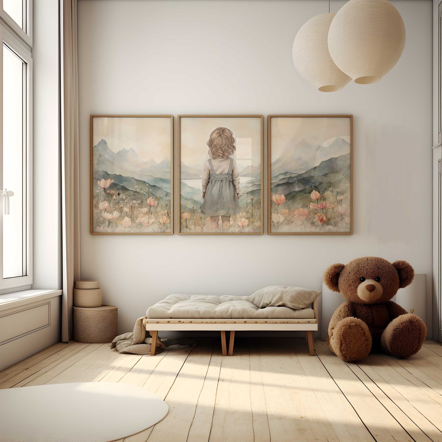 Enchanted Wildflower Triptych Art Prints, Vintage Girl Nursery Decor - WildfieldPrints