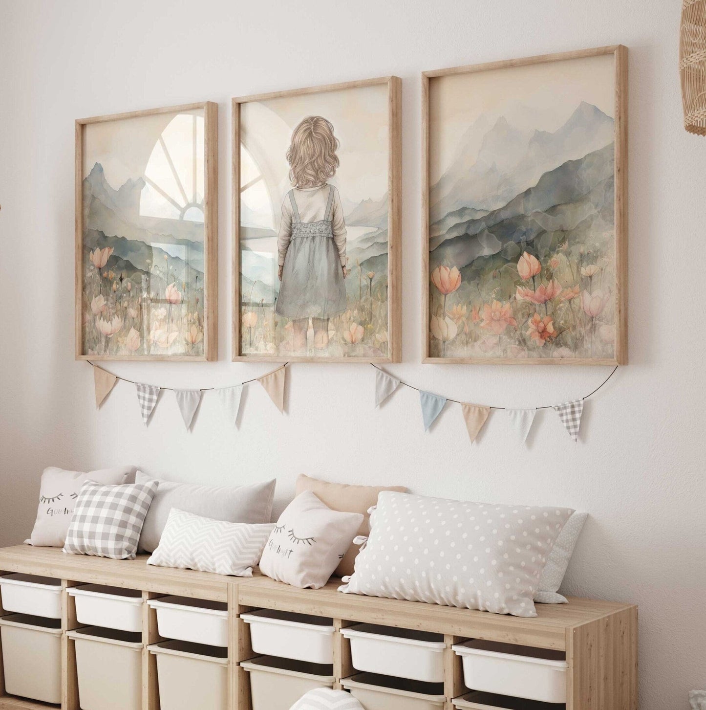 Enchanted Wildflower Triptych Art Prints, Vintage Girl Nursery Decor - WildfieldPrints