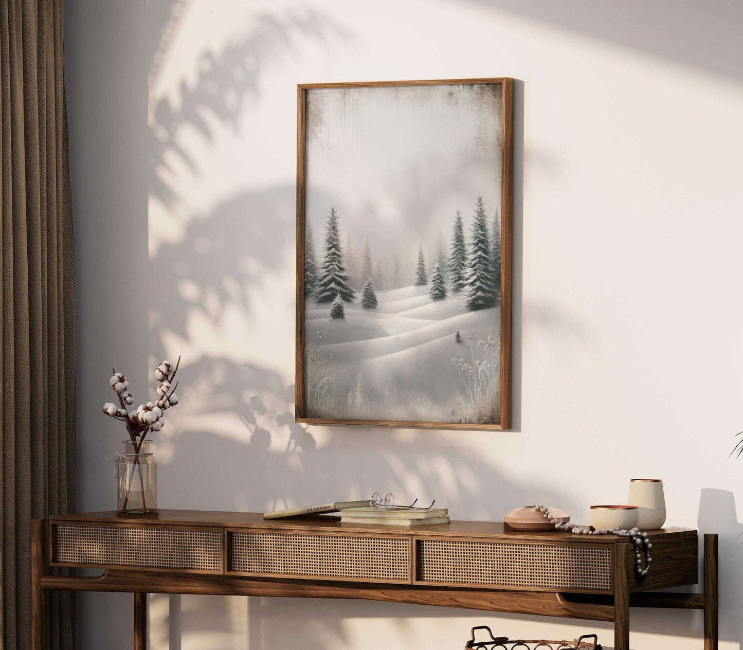Enchanting Winter Landscape, Vintage Snowy Forest & Sun Wall Decor - WildfieldPrints
