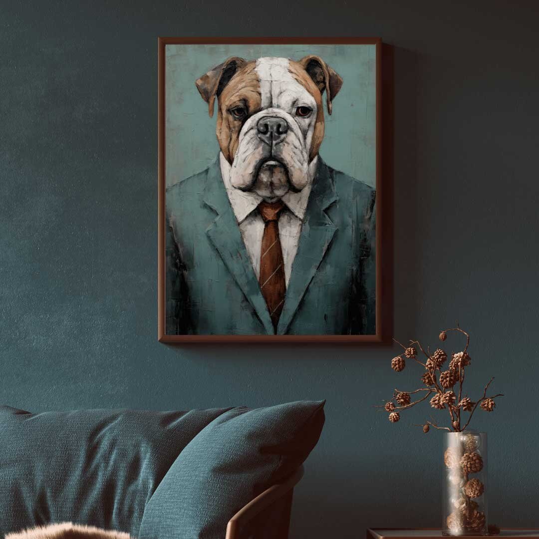 English Bulldog Art, Vintage Dog Print, Rustic Bulldog Decor - WildfieldPrints