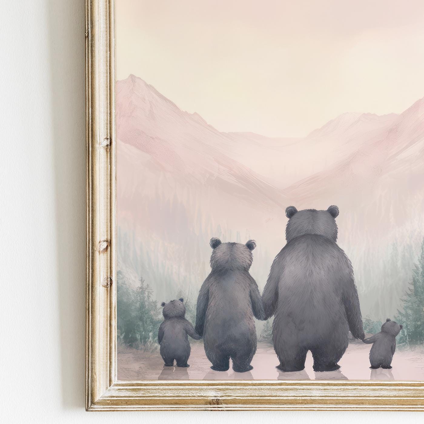 Family Bear Wall Art, Girl Nursery Decor, Animal Family Portrait - WildfieldPrints
