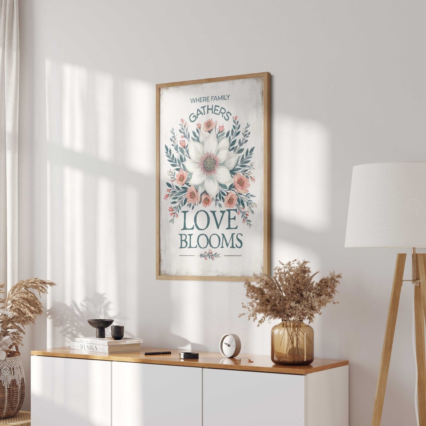 Family Quote Print, Vintage Wall Art, Rustic Kitchen Decor, Floral Design - WildfieldPrints
