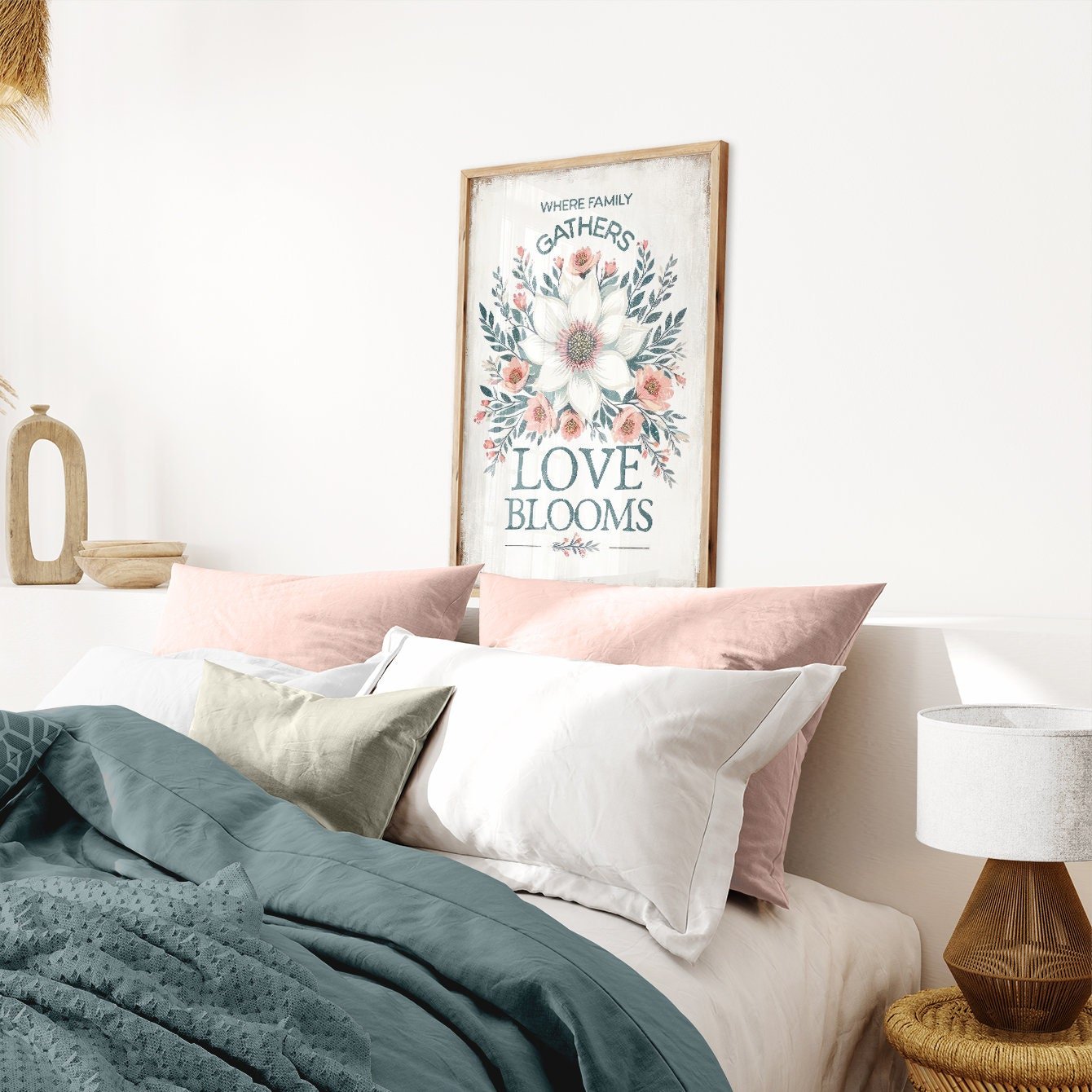 Family Quote Print, Vintage Wall Art, Rustic Kitchen Decor, Floral Design - WildfieldPrints