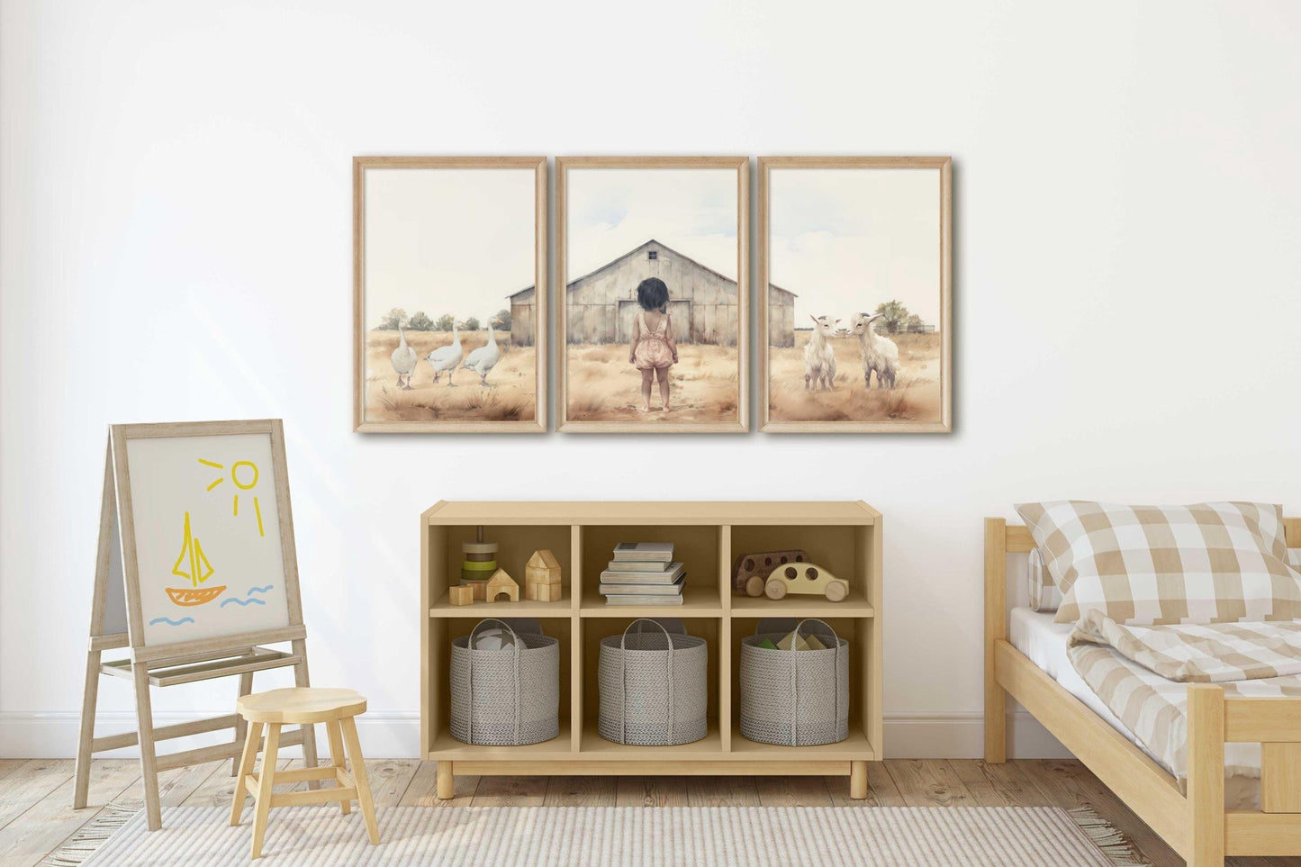 Farm Animal Nursery Decor, Farmhouse Wall Art, Goats and Geese - WildfieldPrints