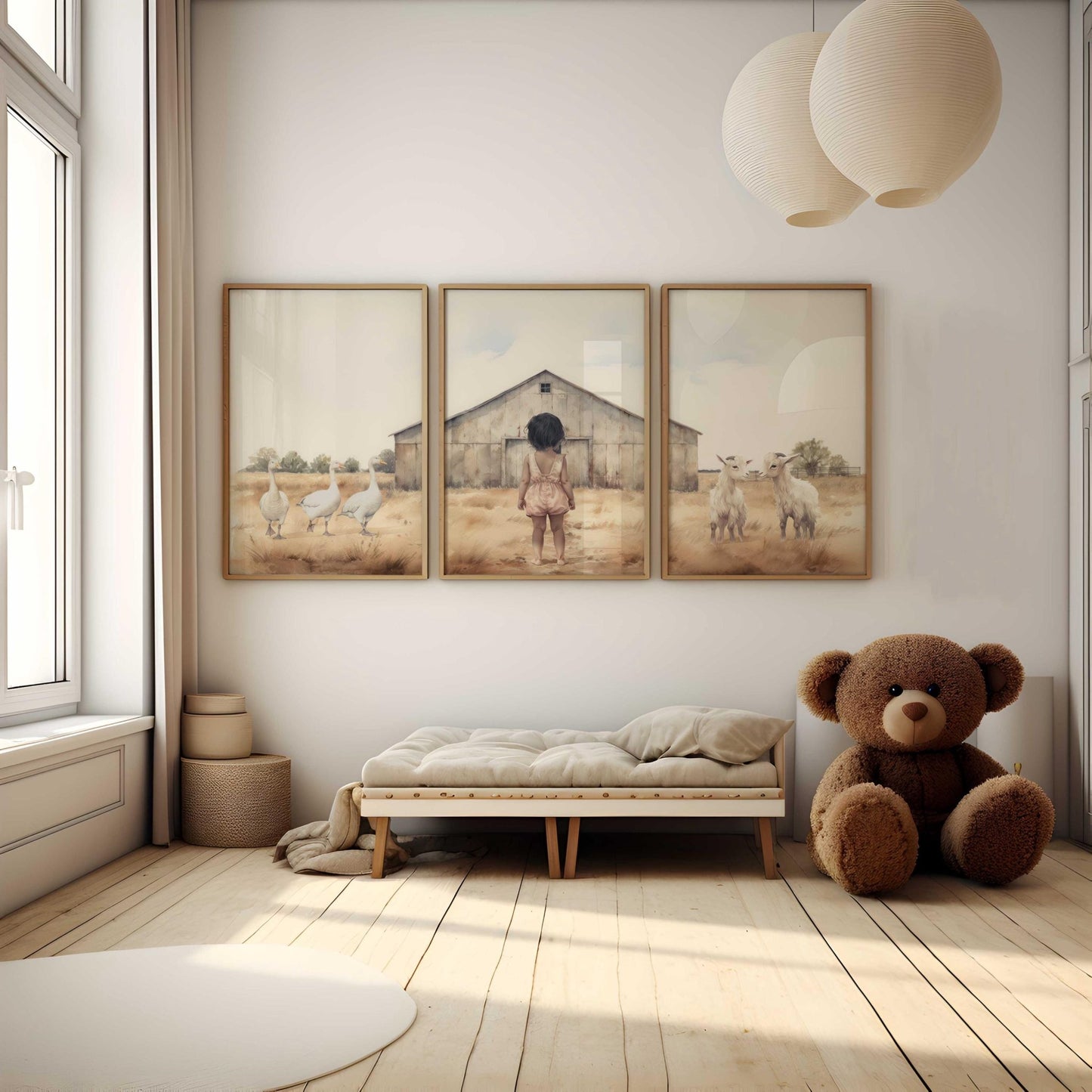 Farm Animal Nursery Decor, Farmhouse Wall Art, Goats and Geese - WildfieldPrints