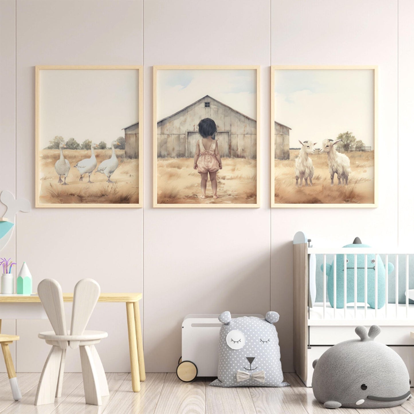 Farm Animal Nursery Decor, Farmhouse Wall Art, Goats and Geese - WildfieldPrints