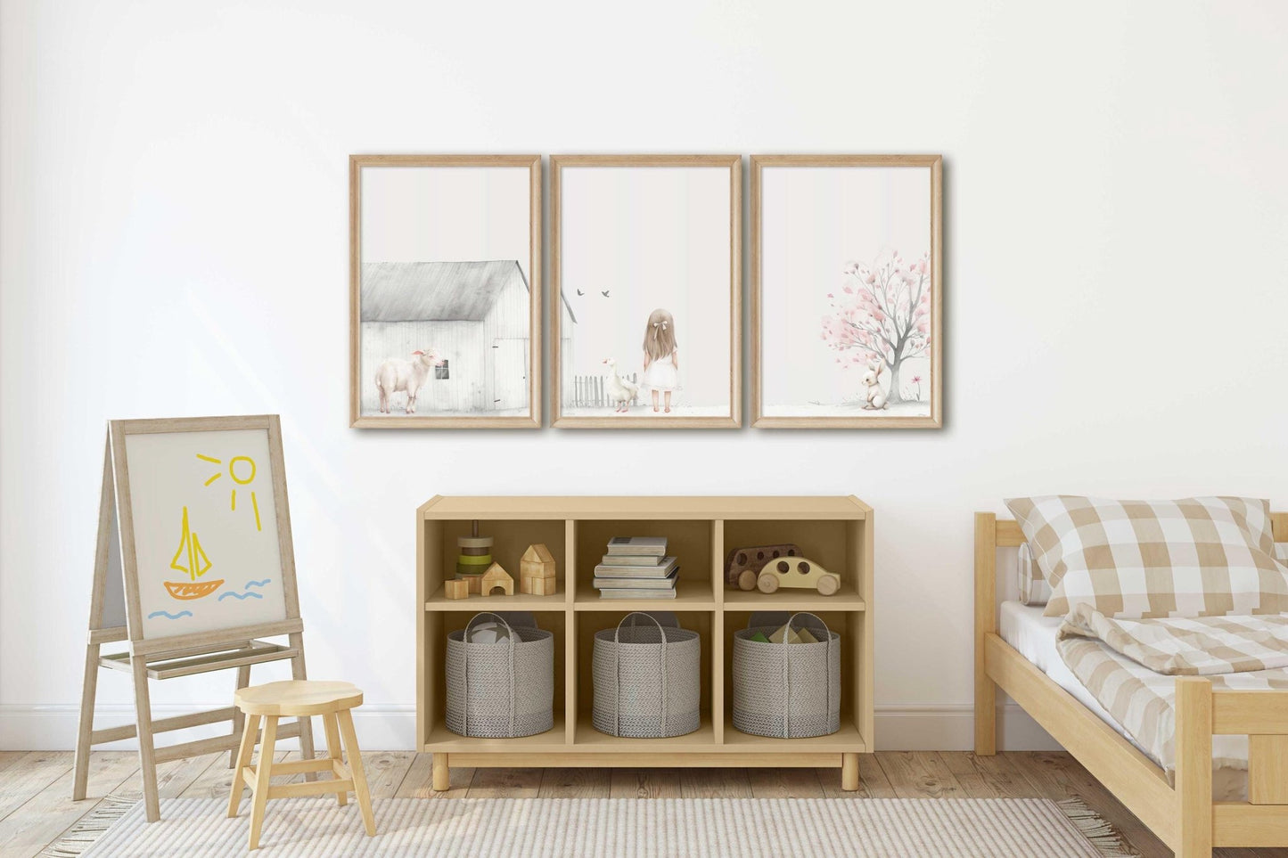 Farm Animal Nursery Decor, Little Farm Girl, Goose, Lamb & Bunny - WildfieldPrints