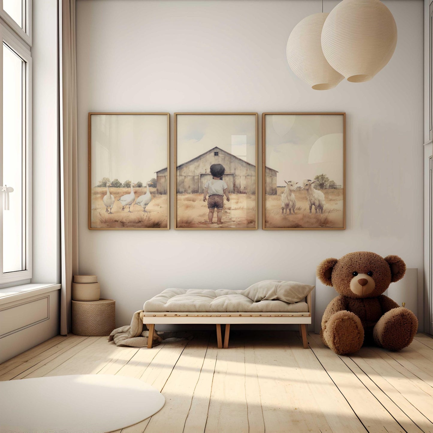 Farm Animal Nursery Prints, Vintage Boy Room Decor, Countryside Art - WildfieldPrints