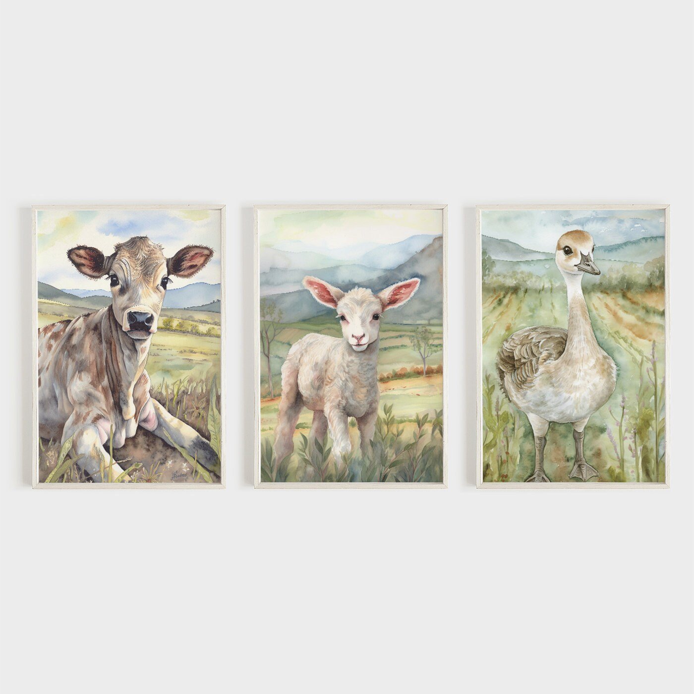 Farm Animal Nursery Prints, Watercolor Kids Room Decor, Farmhouse Style - WildfieldPrints