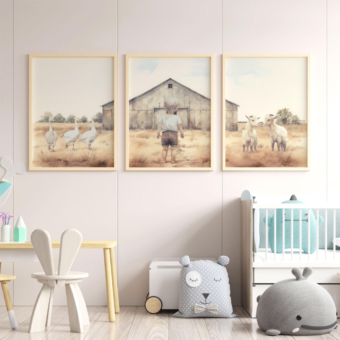 Farm Animal Prints, Rustic Nursery Decor, Goats & Geese Art - WildfieldPrints